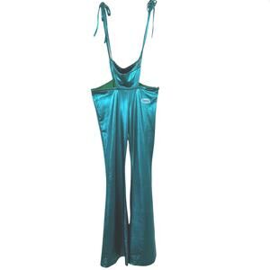 OMIGHTY Overalls Jumpsuit Flare Leg Pants Raver EDM Festival Women Blue Small